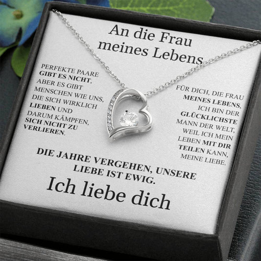 HERZ-HALSKETTE MIT WIDMUNG " AN DIE FRAU MEINES LEBENS "